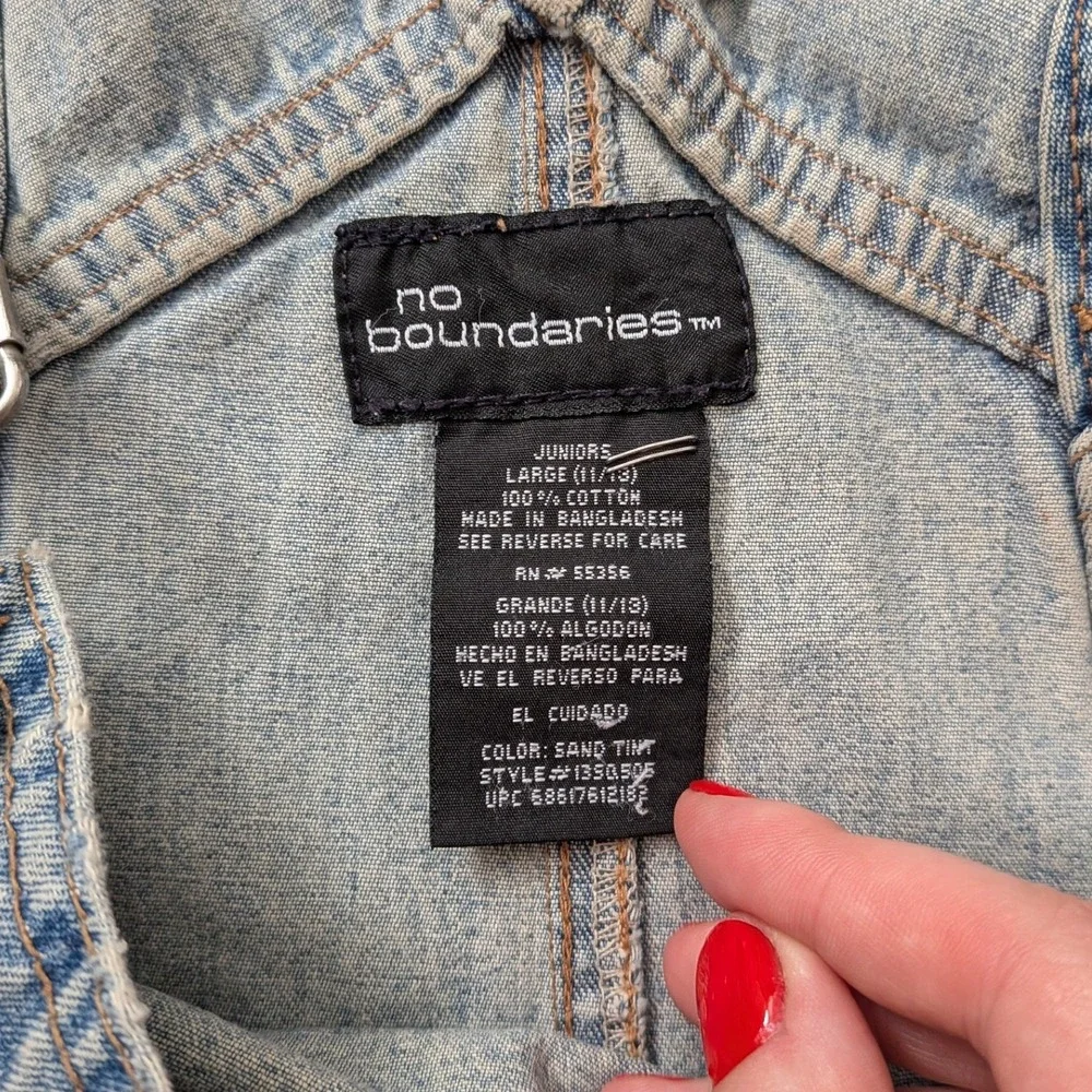 No Boundaries Y2K Embroidered Denim Shortalls Light Wash Juniors Large 11/13